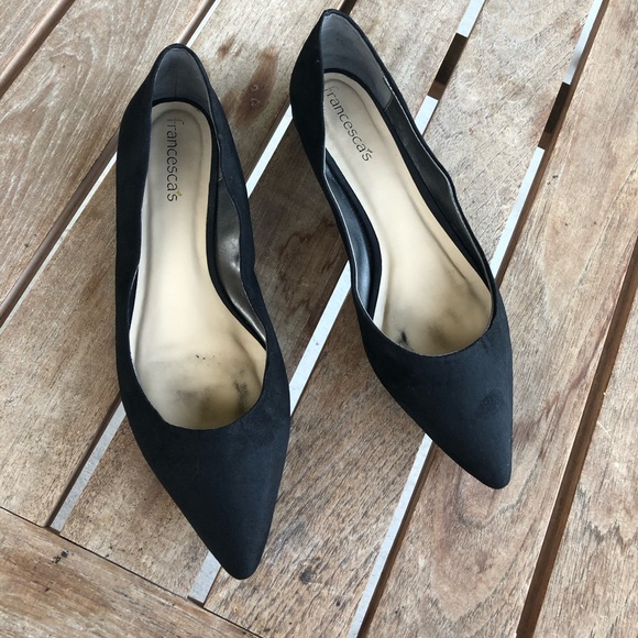 Black Faux Suede Point Toe Flats - Picture 3 of 7